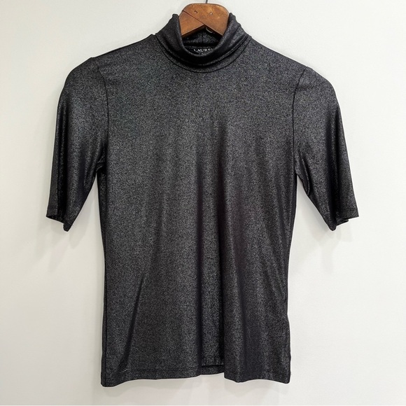 Lauren Ralph Lauren Tops - Lauren Ralph Lauren Black Metallic shimmer short sleeve turtleneck size small